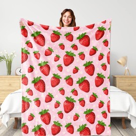 Pink Strawberry Blanket for Kids Girls, Soft Lightweight Strawberry Throw Blanket for Sofa Bed Traveling Camping Gifts Idea 50x60 inches