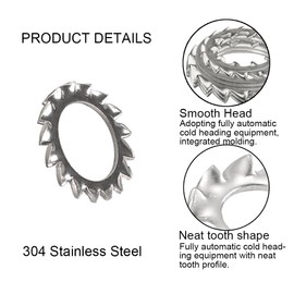 50Pcs External Serrated Shakeproof Washer, M10 Serrated Lock Washers, Stainless Steel External Tooth Gaskets, Silver