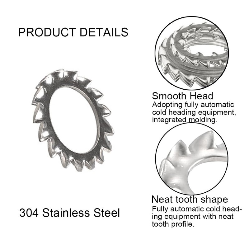 50Pcs External Serrated Shakeproof Washer, M10 Serrated Lock Washers, Stainless