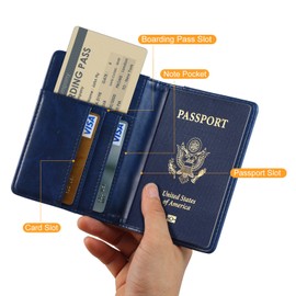 EpicGadget RFID Blocking Premium Leather Passport Holder Travel Wallet Cover Case (Navy Blue)