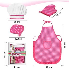 FTVOGUE Cooking Set for Kids DIY Cooking Baking Suit Toy Set Pretend Play Clothing Apron Gloves Hat Stove, pink