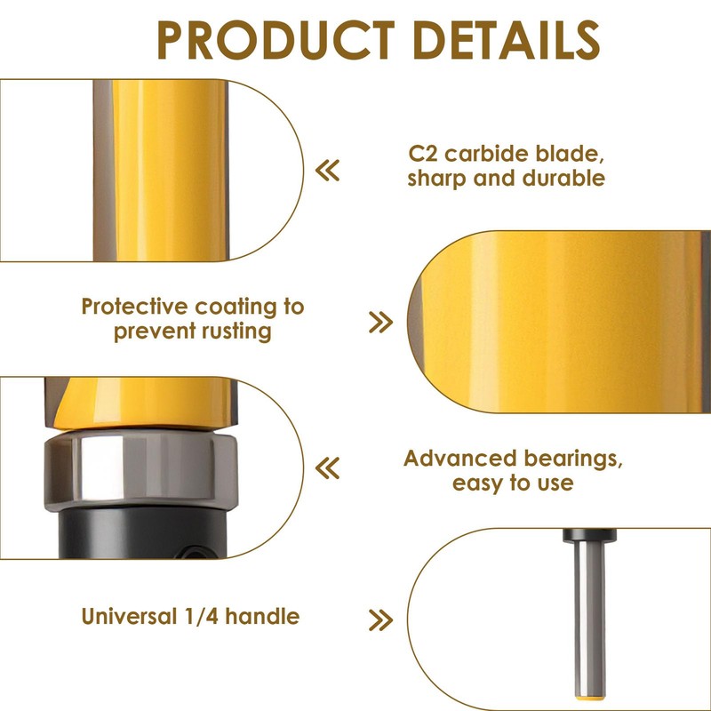 4-Piece Shank Flat Flush Trim Router Bits 1/4 Shank Set,