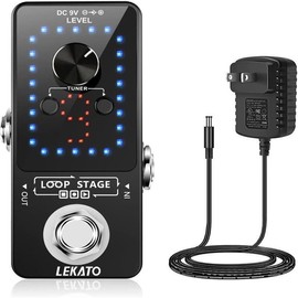 LEKATO Looper Pedal, Guitar Effect Pedal Set with Single Loop 5 minuts,3 Loops 18 Minutes, 9 Loops 30 minutes, Record Time, SYNC & Tuner Function - Color: 9 Loops + Power Adapter, Black