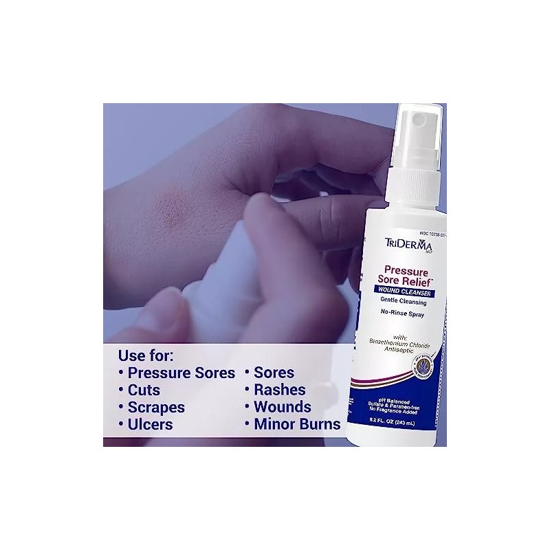 TriDerma Pressure Sore Relief Wound Cleanser Antibacterial Spray, Fsa eligible