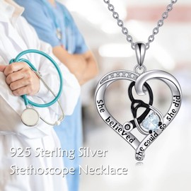 WINNICACA Nurse Gifts for Women Graduation for Nurses Female Sterling Silver Stethoscope Necklace Nurse Blue Heart Necklaces for Women Heartbeat Jewelry for Doctor Nurse Medical Student