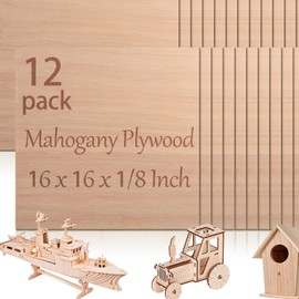 12 Pcs Mahogany Plywood Sheets,16 x 16 x 1/8 Inch - 3mm Thick Mahogany Unfinished Wood for Crafts Laser Cutting & Engraving, School DIY Projects, Painting, Fretwork, CNC Cutting, and Wood Burning