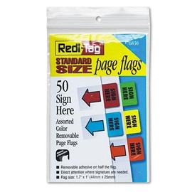 REDI-TAG CORPORATION Removable Page Flags, Green/Yellow/Red/Blue/Orange, 10/Color, 50/Pack (76830)