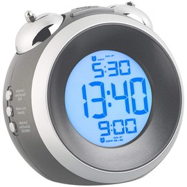 St. Leonhard Wecker laut: Digitaler Glockenwecker mit 2 Weckzeiten und Wochentags-Alarm, rund (Doppelglockenwecker, Doppelglockenwecker laut, Mechanische Uhr)