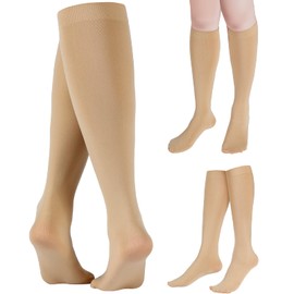 SATINIOR 3 Pairs Figure Skating Socks Light Opaque Skate Socks Ice Skating Socks Knee Skating Socks Skating Nylon Socks for Ice Skating Women Girl, Nude Color