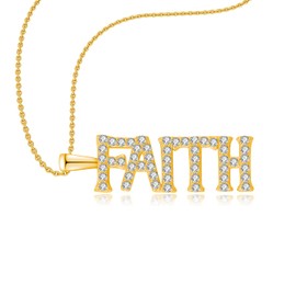 Dreamboat Sterling Silver Faith Necklace for Women Gold Word Necklace Religious Necklace Confirmation Christian Jewelry Faith Over Fear Faith Based Gifts for Mom