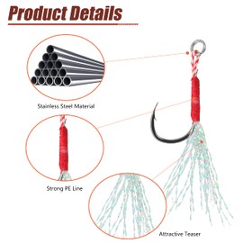Assist Jig Fishing Hooks Set, 50 Pieces Fishing Aid Hooks with Spring High Carbon Steel Sharp Jig Lures Slow Pitch Jig Hook Set for Trolling Fishing White Set