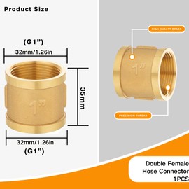 Brass Sleeve G1 Inch Ig/Ig, Sleeve Brass G1 Inch (Diameter 30.5 mm) 2 x Female Thread Connector, Double Socket G1 Inch Brass Ig/Ig, Double Sleeve Brass Fittings for Pipe Connection