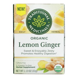 UD Traditional Medicinals Herb Tea Lemon Ginger Organic Detox and Flavor Tea in 6-16 Bag Case Box Packaging