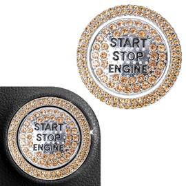 Hbxdeco Bling Car Push Start Button Cover Sticker, Crystal Rhinestone Engine Start Button Decal, Key Ignition & Knob Ring Decoration, Sparkling Car Interior Accessories for Women Girls (Champagne)