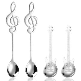 Wjelet Set of 4 Sugar Spoons, Stainless Steel Dessert Spoons, Decorative Musical Note Latte Spoon for Tea, Milk, Coffee, Dessert, Drinks, Milkshake