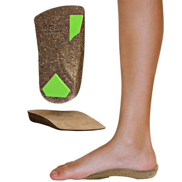 KidSole 3/4 Length Cork Neon Shield Arch Support Insole for Kids with Foot Pronation, Flat feet, or Any Other undiagnosed Arch Support Issues. (Toddler Size 10-13)