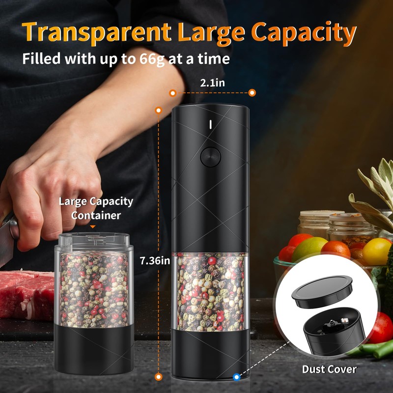 2Pack Electric Salt and Pepper Grinder Set USB Rechargeable with