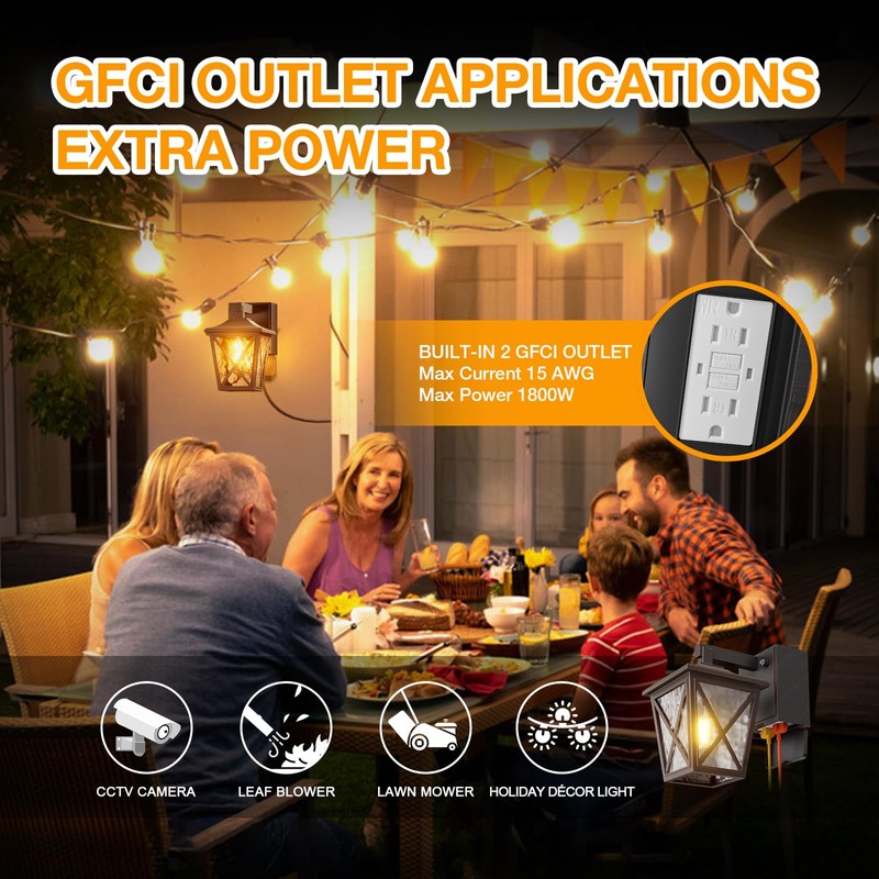 Ehaho Porch Lights with Outlet, Dusk to Dawn Outdoor Light