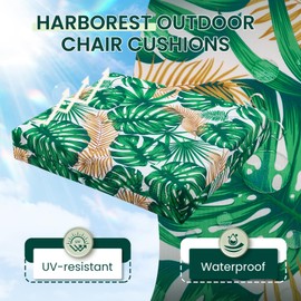 HARBOREST Outdoor Chair Cushions Set of 4, Water Resistant Patio Chair Cushions with Ties, Square Corner Outdoor Seat Cushions for Patio Furniture, 18.5"x16"x3", Frond