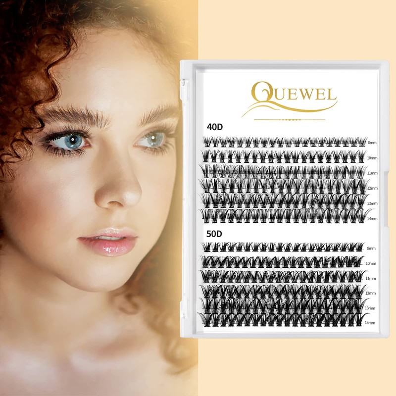 QUEWEL Lash Clusters 240Pcs Individual Lashes 40D+50D D Curl 8-14mm