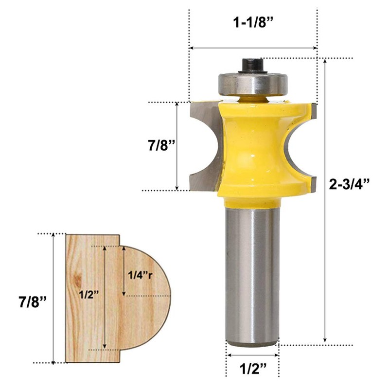 Bestgle Set of 5 Half Round Bullnose Router Bits Set
