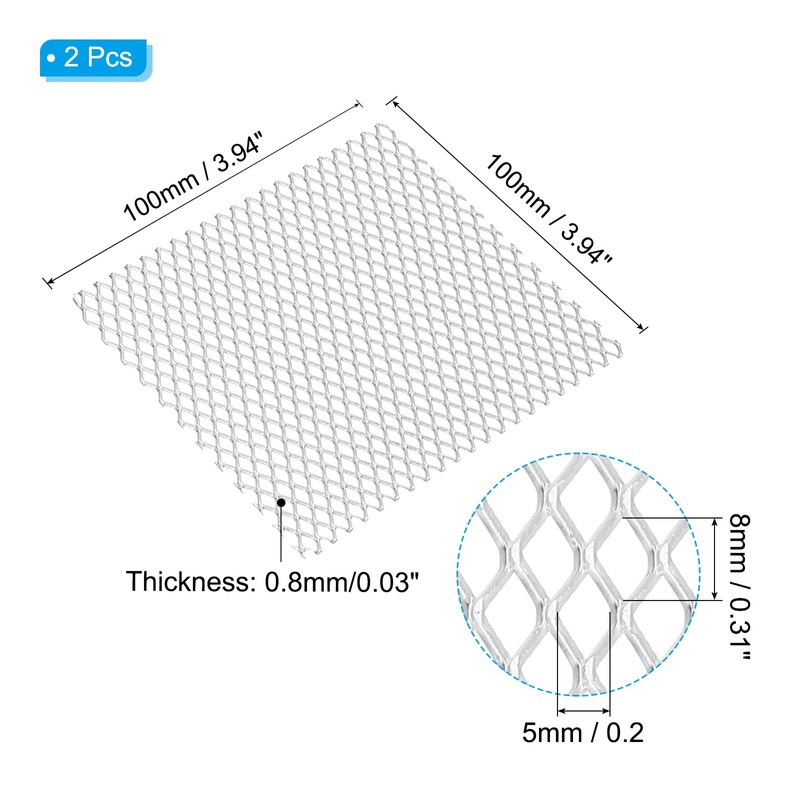PATIKIL 4"L x 4"W Universal Car Grill Mesh, 2Pcs 5x8mm