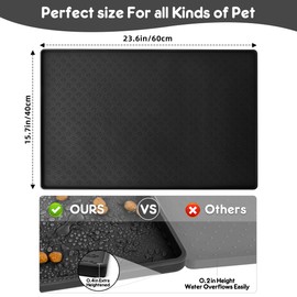Silicone Dog Dish Mat for Food and Water - 23.6" *15.7" Waterproof Slip Pet Feeding Mat with Raised Edges to Prevent Messes on Floor (Black)