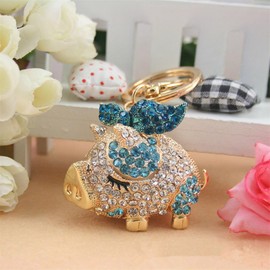 JTTBIGV Cute Animal BlingBling Crystals Keychain Animal Charm Keyring Car & Bag Accessory For Wallet Purse Handbags Cars Key Pendant Decor (Blue Pig)