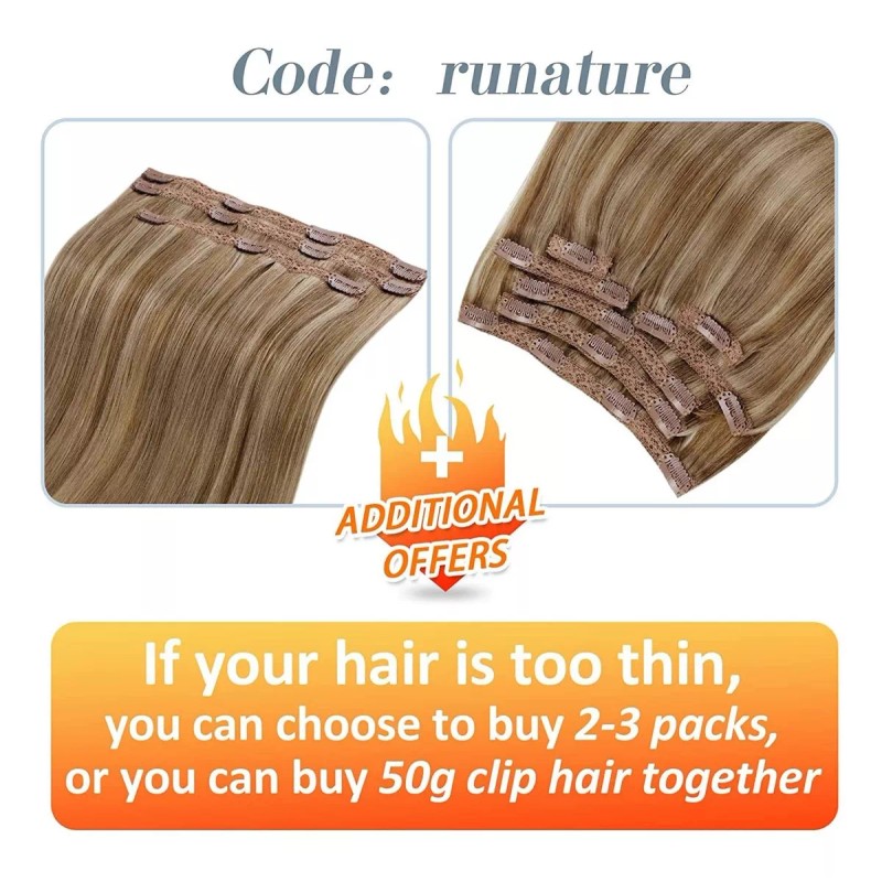 Runature Extensiones Cabello Natural 120gr 14in Rubio Oscuro Rubio Os