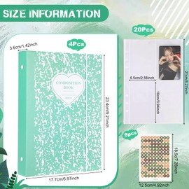 Honoson 4 Pcs A5 Binder Kpop Photocard Binder Album with 20 Pcs 160 Pockets Kpop Photocard Sleeve 6 Ring Inner Refills and Stickers Kpop Photocard Holder Book for Picture Card Storage (Patchy Pattern)