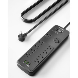 Surge Protector Power Strip 25FT(2040J), PLUGTUL Surge Protector with 10 Outlets - Spacious Design for Large Plugs, Flat Plug, 20W USB C Charging for Home, Office, ETL Listed