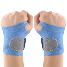 Offtrte 2 Pack Ultra Thin Wrist Support and Compression Wraps - Elastic Adjustable Carpal Tunnel Support for Athletic Fitness (Blue)