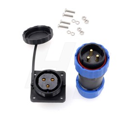 HangTon HE29 3 Pin 45A Power Connector Plastic Outdoor Waterproof IP68 Circular Threaded Quick-Disconnect Male Female Plug Panel Mount Socket