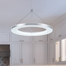 CHYING Modern Pendant Light Mini LED Chandeliers 1-Ring Contemporary Kitchen Island Light Adjustable Height Hanging Light Fixture for Dining Room Restaurant, 15W 6500K Cool White