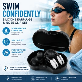 Swimming Earplugs & Nose Clip Set for Adults – Reusable Silicone Water Sports Kit with Storage Box