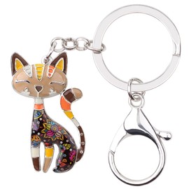 DALANE Enamel Alloy Cute Keyring Cat Kitten Car Key Ring Pets Jewellery Cat Gifts for Women Girls, beige