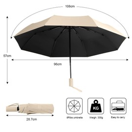 Aolso Windproof Folding Travel Umbrella, Strong Durable Fiberglass Ribs, Easy Auto Open/Close, Compact Smart Folding Umbrella Ergonomic Handle for Rain, Sun & Strong Wind Protection, Khaki