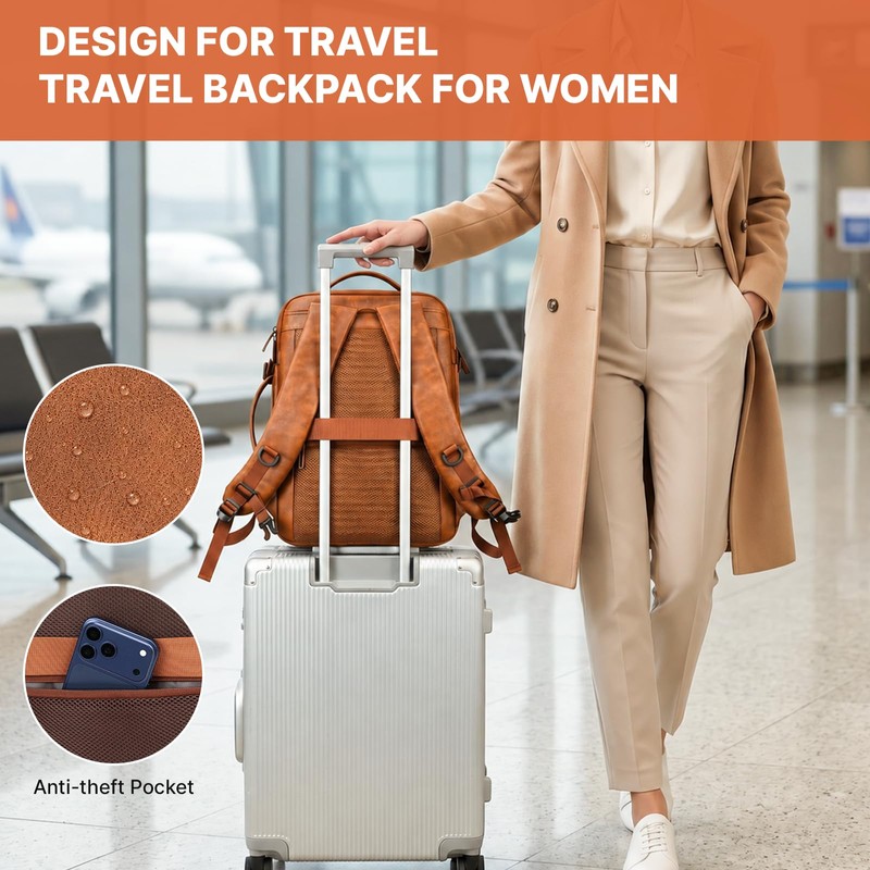 Travel Backpack Women, PU Leather Carry On Backpack Flight Approved,
