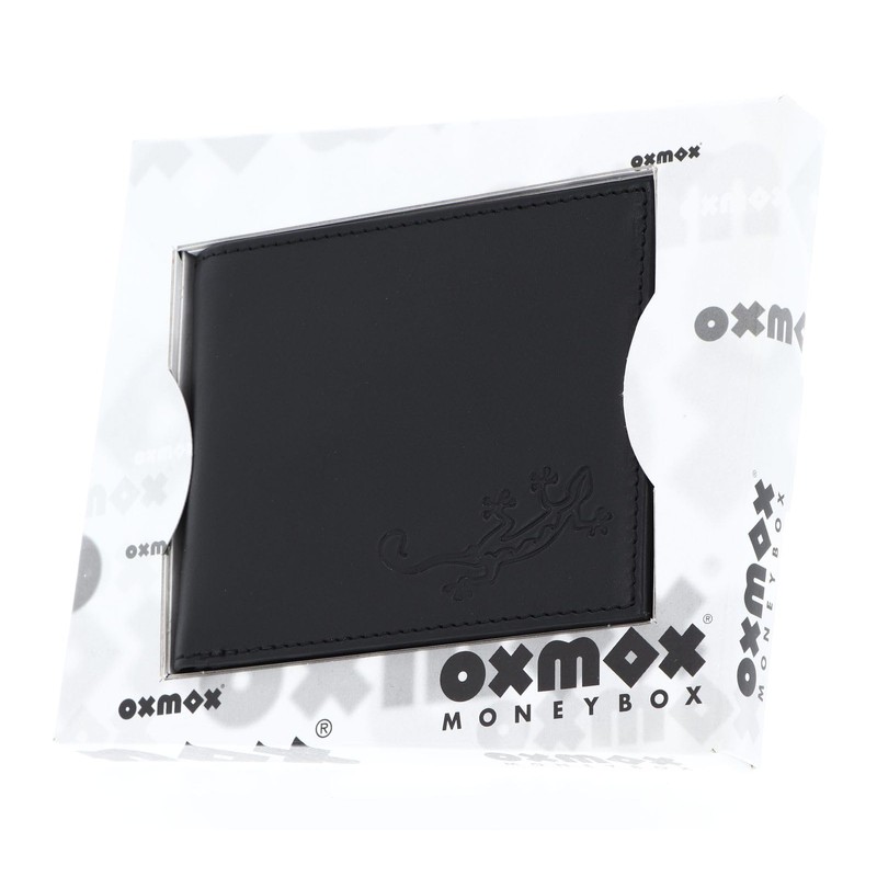 Oxmox Leather Wallet RFID Protect, Lizard Embossed Black, Classic