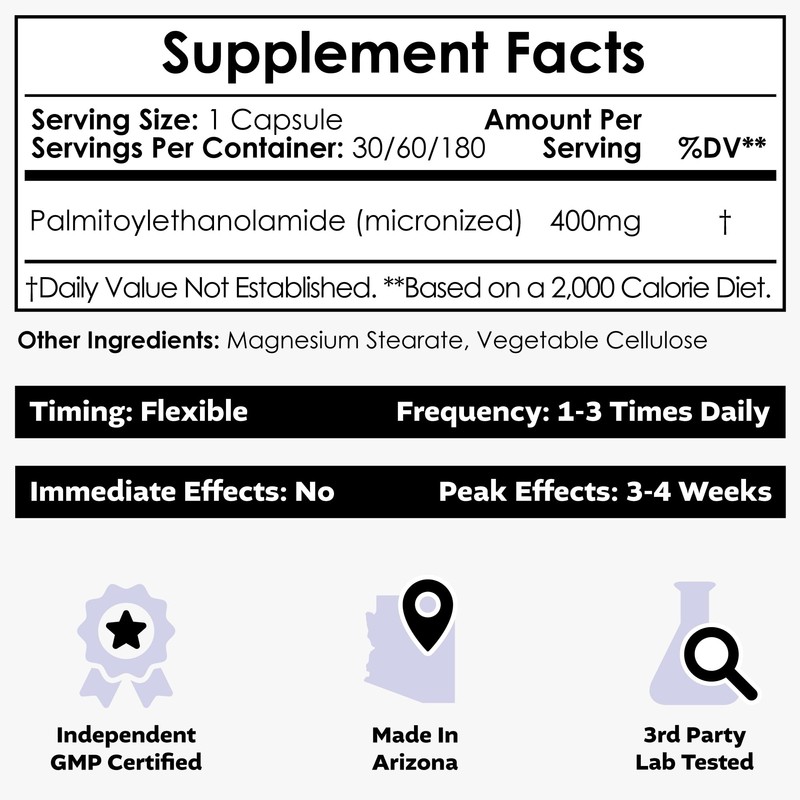 Nootropics Depot Palmitoylethanolamide Capsules | Pea | 400mg Pills |