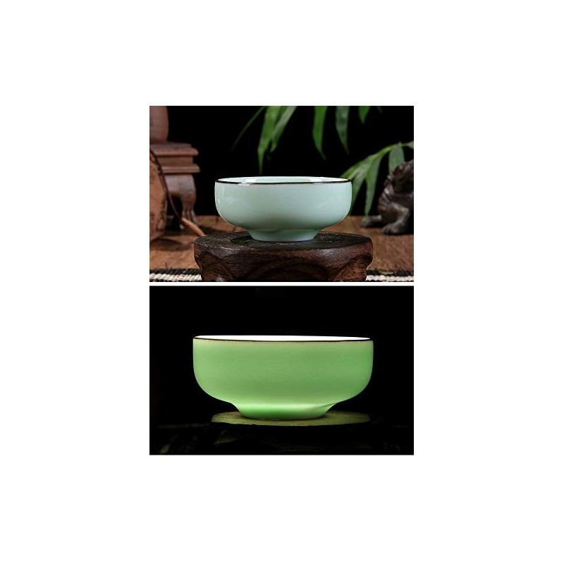 ZHAMS Hand Painted Kungfu Teacup,Chinese Long-Quan Celadon Teacup,Fishes and Lotus