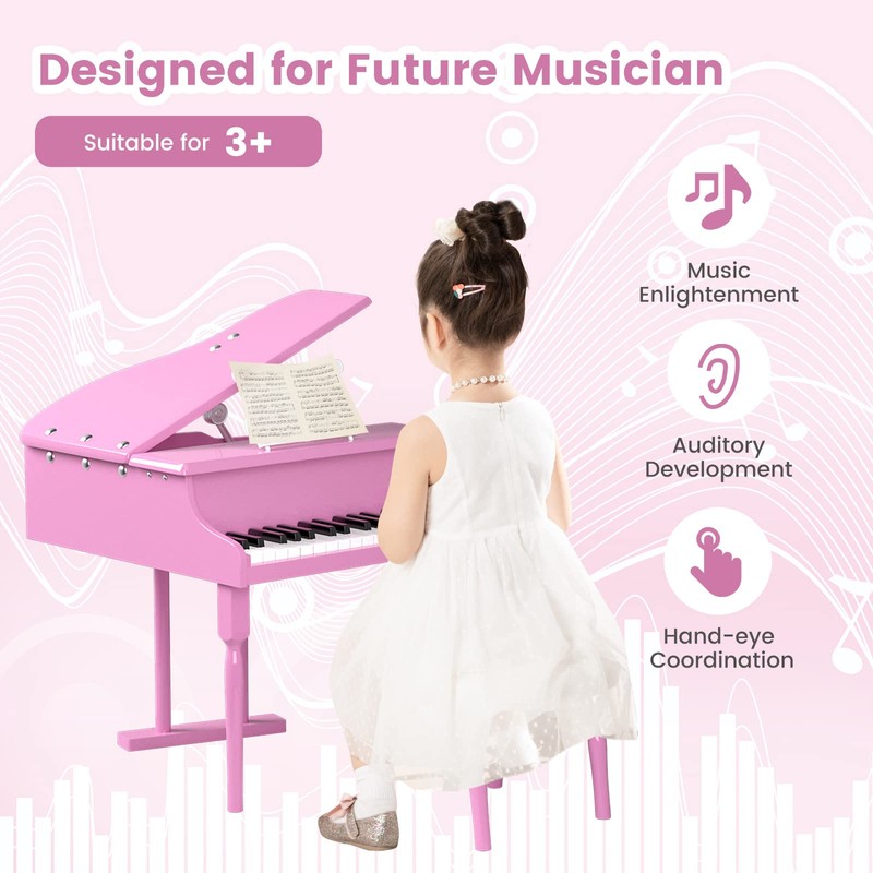 HOMGX Classical Kids Piano with Bench Stand, 30-Key Wooden Grand