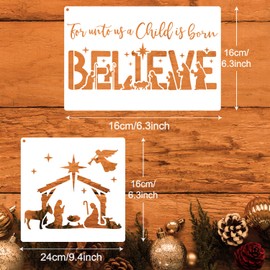 11pcs Christmas Nativity Scene Stencils, Reusable Jesus Stencil, Oh Holy Night, Wish Men Still Seek Hime DIY Drawing Template for Painting On Wood Canvas Fabric Wall Home Decor Supplies