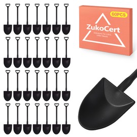 ZukoCert 60 Pcs Mini Shovel Spoons for Desserts, Tiny Plastic Shovels for Halloween Dessert Decorations, Cute Party Supplies & Halloween Silverware for Adults, Black
