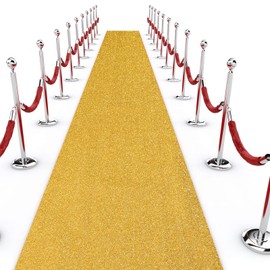 Shihanee Sequin Aisle Runner for Wedding Glitter Rug with Carpet Tape Sparkly Prom Outdoor Floor birthday Carpet Runner for Ceremony Event graduation Party(2 x 15 ft,Gold)