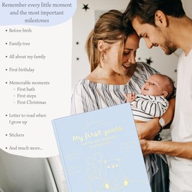 HuBorns - Baby Memory Book & Baby Record Book, 50+ Pages and Stickers, New Baby Gifts & Essentials for Newborn, Baby Journal from Birth to 5 Years, Milestones & Monthly Celebrations, Baby Shower Gifts