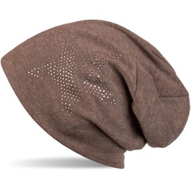 styleBREAKER Classic Unisex Beanie Hat with Star Rhinestone Appliqué, Warm 04024023, Taupe brown