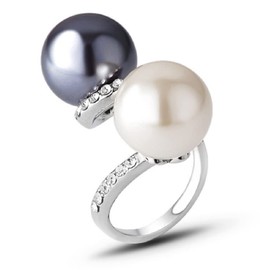 Awmnjtmgpw 925 Sterling Silver Fashion Creative Two-Color Pearl Pure Natural Black Pearl White Pearl Unique Engagement Party Ring Size 6-10 (Size 9)