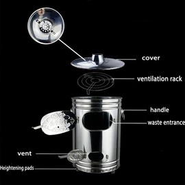 YUDIZWS Stainless Steel Incinerator Bucket Burn Barrel for Outside Burning Trash Garden Leaves Branches or Excess Mail Personal documents,Lid with Chimney,58l,26x14.6inch