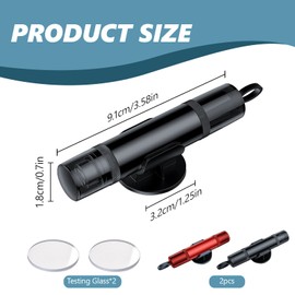 Makoto Nobu 2 Pcs Car Safety Hammer, 2 in 1 Window Breaker and Seat Belt Cutter, with 2 Test Glass, 2 Holders, Portable Tungsten Steel Car Emergency Escape Tool, Red and Black